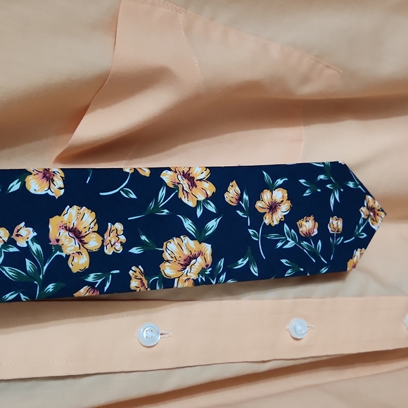 Stafford Men's Peach Dress Shirt & Floral Tie 17 Neck 36-37 Sleeve - Picture 2 of 4